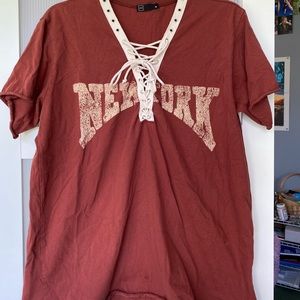 Salmon lace up front t shirt